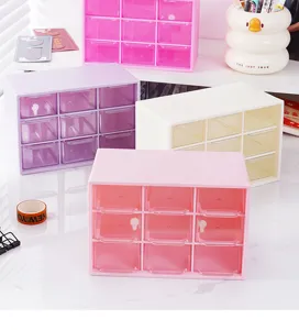 Scatola portaoggetti da scrivania a 9 cassetti, organizer per cosmetici in plastica trasparente.