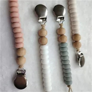 Catenella portaciuccio in silicone con perline abaco e perle in legno, supporto per neonati.