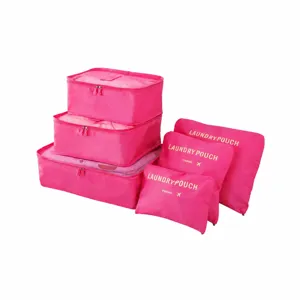 6-piece travel packing cubes set in rose red, portable luggage organizer bags for clothes.