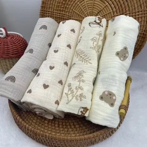 Neonato cotone mussola coperta fasciatoio set, morbido asciugamano da bagno per neonati.