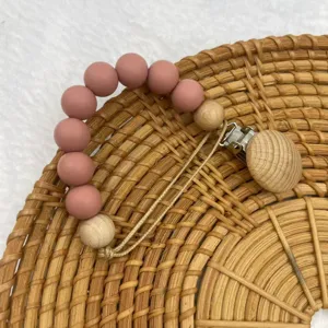 Silicone wooden baby pacifier clip teething chain for infants soothing and toy holder