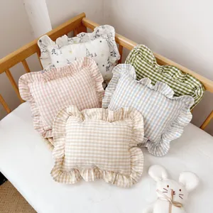 Nordic style linen baby pillow cute ruffled square cushion removable toddler nap pillow