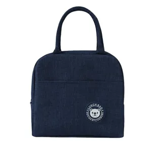 Sac à déjeuner isotherme bleu foncé, fourre-tout portable avec doublure thermique imperméable.
