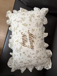 Children muslin ruffled rectangular pillow baby comfort cushion floral design breathable cover