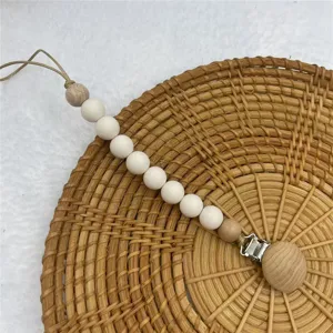 Handmade silicone wooden pacifier clip teething chain baby dummy holder soothing toy.