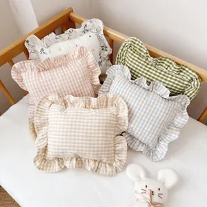 Nordic style linen baby pillow ruffled toddler cushion square nap pillow removable cover