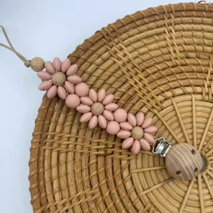 Silicone Flower Pacifier Clip Daisy Beaded Baby Teething Holder Soother Chain Toy Strap