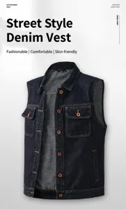 Men's Japanese Retro Solid Color Lapel Denim Vest Loose Casual Sleeveless Multi-Pocket Outerwear Cotton Blend Jacket