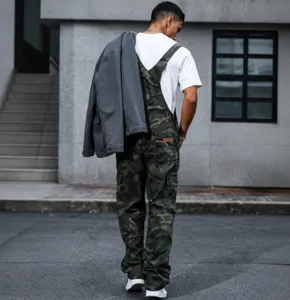 Mens camo cargo overalls tactical jumpsuit casual streetwear stylish fashion hip hop trousers