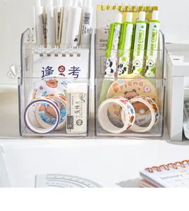 Organisateur de bureau transparent porte-stylo en acrylique boite de rangement papeterie.