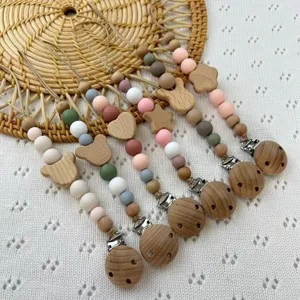 Cadena Chupete Madera Y Silicona Cuentas Cadenita Denticion Bebe Seguridad Juguete