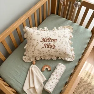 Kids muslin ruffle pillow rectangular baby cushion soft comfortable nursery bed decor item
