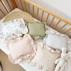 Nordic style baby toddler pillow ruffle square cushion soft crib bedding room decor