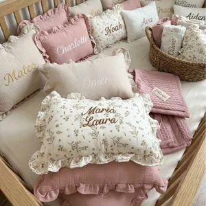 Children muslin ruffled rectangular pillow baby soothing cushion removable and washable cover