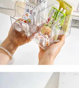 Organisateur de bureau transparent, porte-stylo et boîte de rangement de papeterie en détail.