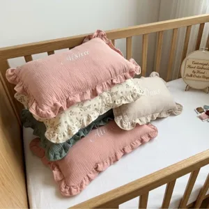 Kids muslin ruffled rectangular pillow baby cushion breathable custom name accent pillow