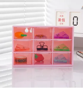 Scatola portaoggetti da scrivania rosa a 9 griglie con cassetti, piccolo organizer per cancelleria