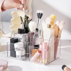 Boîte de Rangement Cosmétique de Bureau en Acrylique Transparent Organisateur de Maquillage Multifonctionnel Porte-Stylo Multi-Grille Bureau