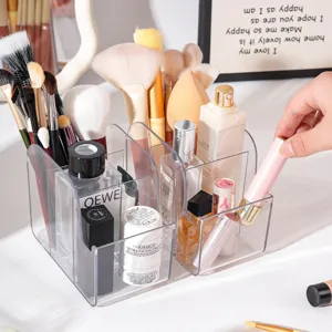 Organisateur de maquillage en acrylique transparent, support de rangement cosmétique multi-grille.