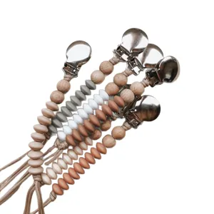 Set di clip per ciuccio in perline di legno e silicone, catenella anticaduta per neonati.