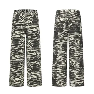 Zebra print baggy wide leg denim jeans casual streetwear vintage straight trousers