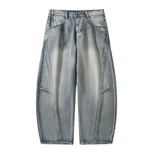 Men's loose fit casual denim trousers vintage curved leg wide leg jeans for daily wear
