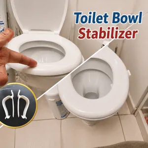Toilet seat stabilizer clips for loose toilet bowls, easy installation white plastic fasteners.
