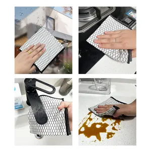 Honeycomb fish scale cleaning cloth lint-free absorbent dish towel for kitchen glass wiping