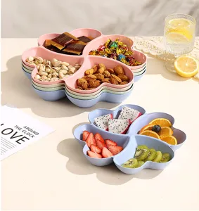 Flower shaped multi grid fruit snack plate plastic candy and nut storage dish home