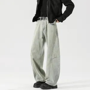 Men's loose casual distressed curved leg denim jeans, vintage streetwear fashion pants.