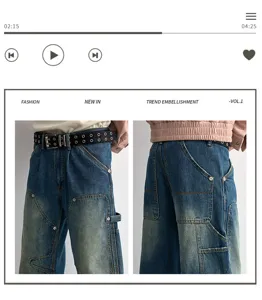 Αμερικανικό vintage πλυμένο τζιν cargo baggy με φαρδιά μπατζάκια και στυλ.