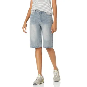 Mujer High Waist Denim Shorts Vintage Washed Loose Straight Leg Casual Five Point Trousers Pocket Denim Cotton Bottoms