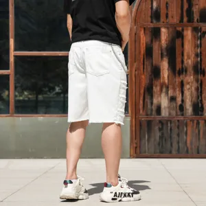 Short en jean blanc pour homme style streetwear déchiré effiloché été bermudas