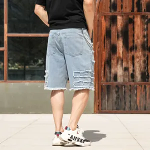 Herren Destroyed Jeansshorts urbaner Streetwear Baggy Lässige Fünf-Punkt-Hose Sommer