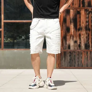 Short en denim blanc pour hommes streetwear use patchs style mode bermuda tendance