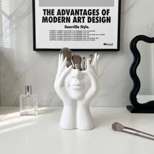 Kreativer menschlicher Kunst Make-up Pinsel Halter weißes Harz Stift Behälter Schreibtisch