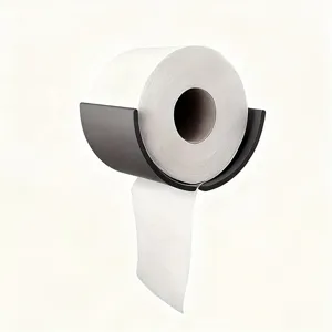 Porta carta igienica nero minimalista da parete, design adesivo senza foratura per bagno.