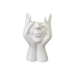 Weißer kreativer menschlicher Kunst Pinselhalter Keramik Schreibtisch Organizer Deko Vase