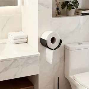 Portarotolo da parete nero opaco, dispenser di carta igienica minimalista senza foratura.