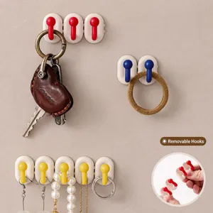 Creative Mini Wall Hooks Adhesive Plastic Multi Color Row Hooks For Bathroom Towel Jewelry Key Storage Home Organizer