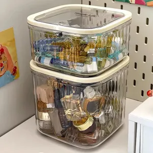 Boîte de rangement de bureau en acrylique transparent avec couvercle, organisateur de cosmétiques.