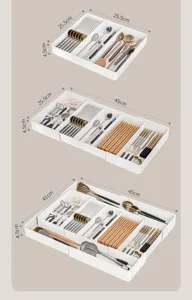 Expandable kitchen drawer organizer, large capacity cutlery storage box with adjustable compartments.