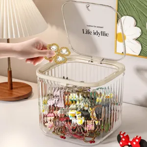 Boîte de Rangement de Bureau Transparente Grande Capacité Organisateur en Plastique Avec Couvercle Étui Transparent Pour Accessoires de Coiffure