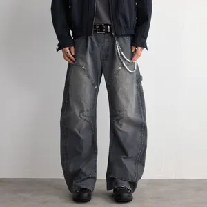 Ανδρικά πλυμένα γκρι streetwear cargo τζιν χαλαρή γραμμή vintage denim παντελόνια