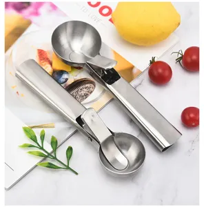 Stainless steel ice cream scoop dual head fruit spoon multi-functional dessert spoon kitchen tool.