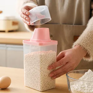 Contenitore per alimenti in plastica trasparente con coperchio misuratore per cereali