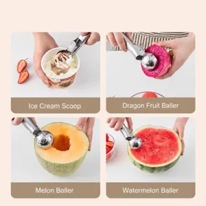 Stainless steel ice cream scoop and fruit ball maker for kitchen, multi-functional tool.