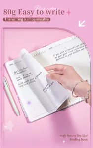 Close-up of A5 starry journal notebook inner pages showing 80g bleed-proof paper texture