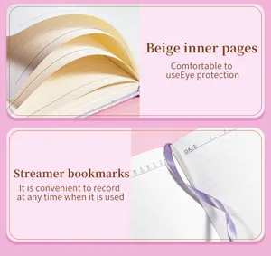 Detail of A5 starry sky notebook featuring beige eye-protection pages and purple ribbon bookmark