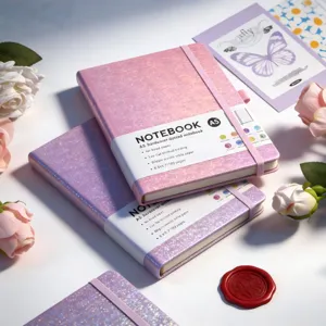 A5 Starry Glitter PU Leather Hardcover Dotted Notebook Elastic Band Pen Loop Diary Planner Agenda Business Stationery Journal